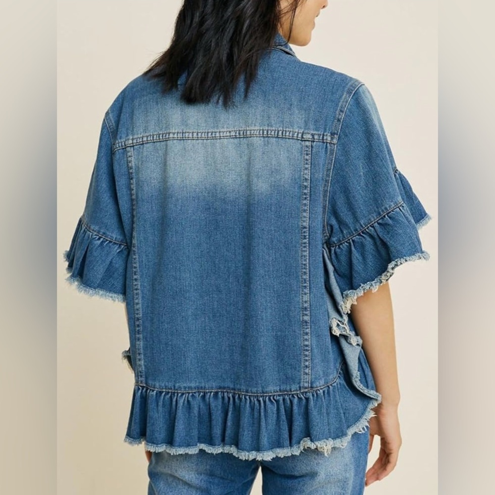Blue Denim Ruffle Jacket - Picture 2 of 12